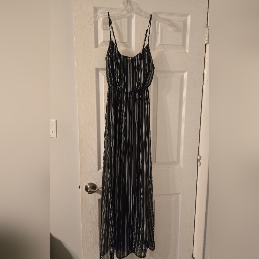 Guess Black and White Striped Maxi Dress
